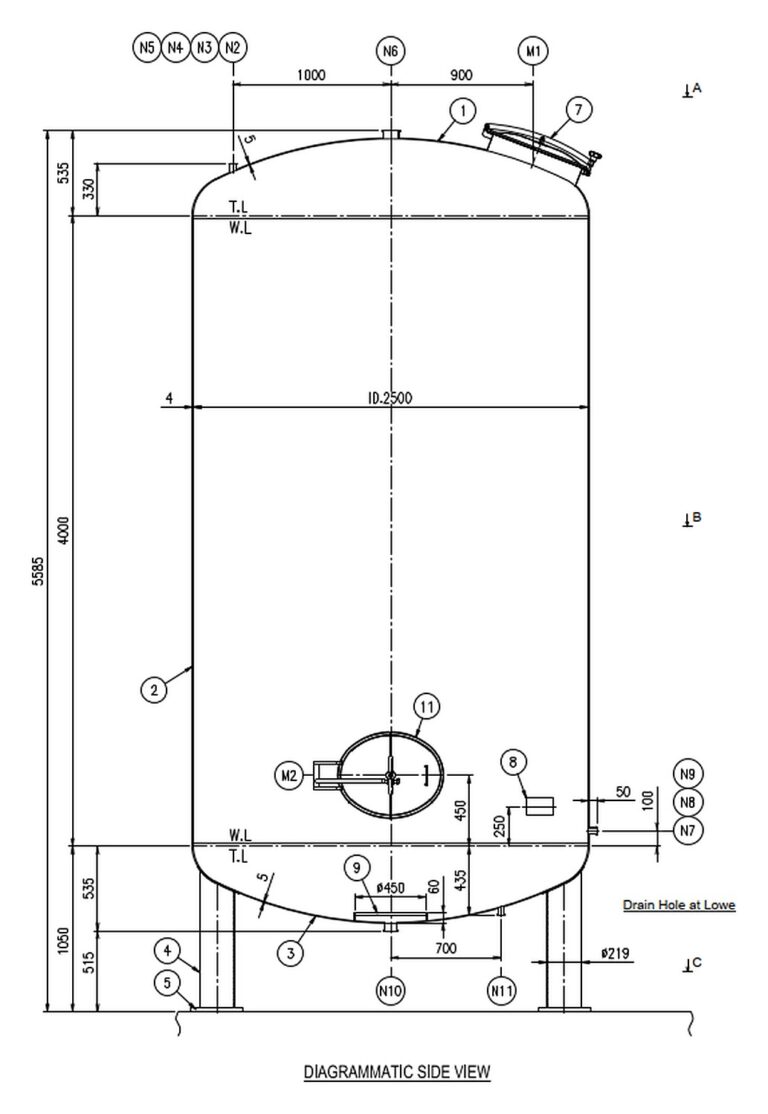 Sanitary tank – elevation – TNI